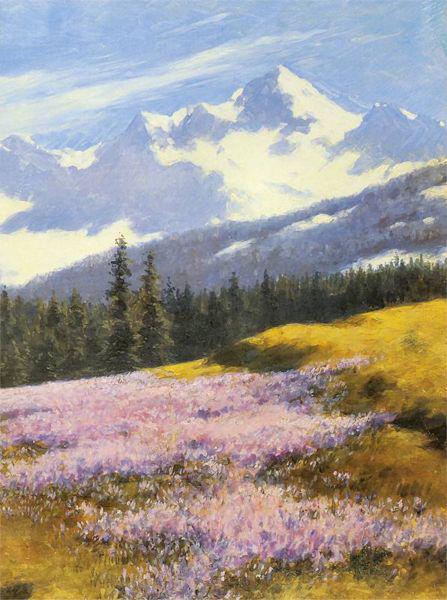 Stanislaw Witkiewicz Crocuses with snowy mountains in the background